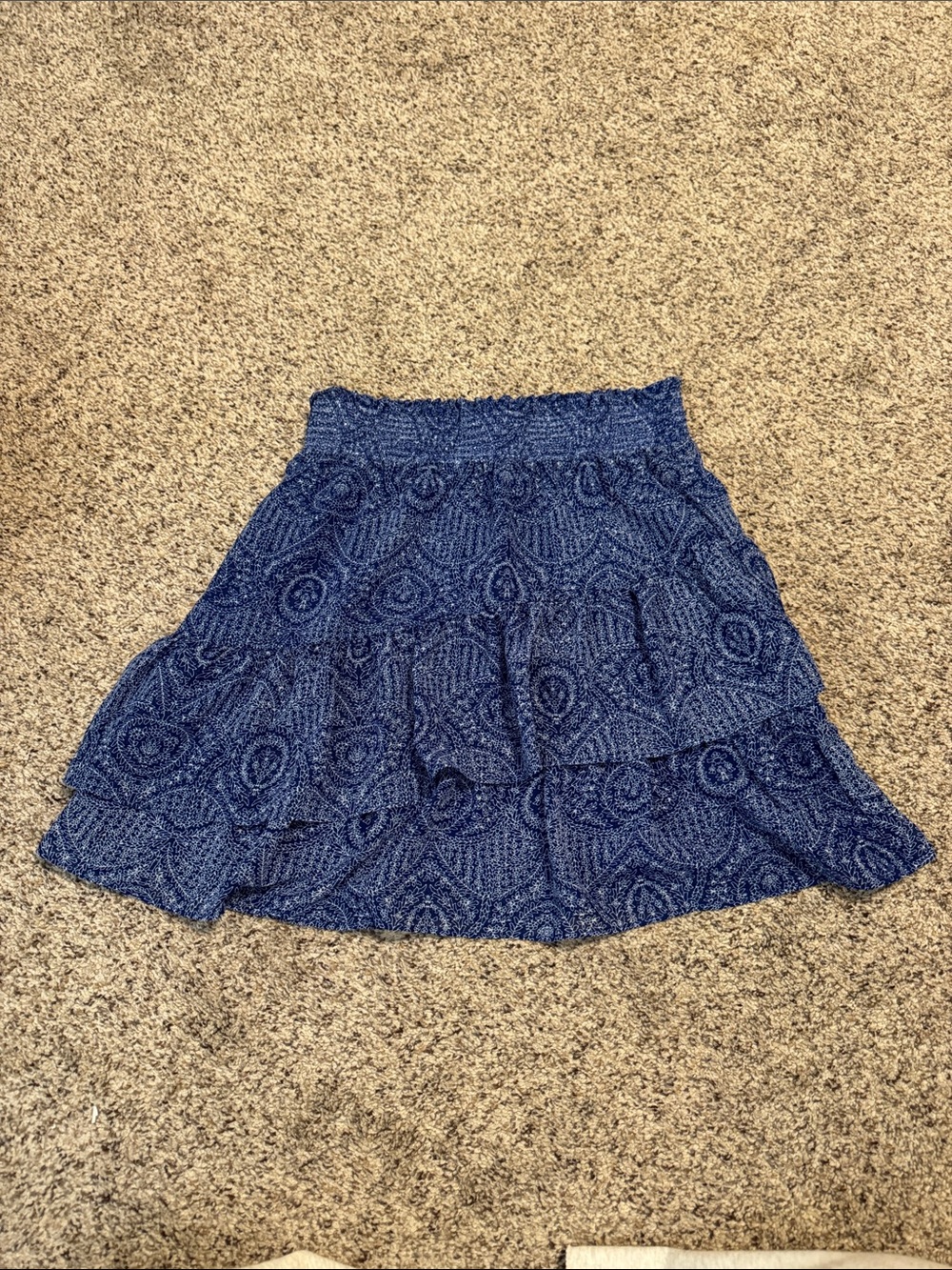 LOFT Outlet Navy Blue Printed Tiered Skirt